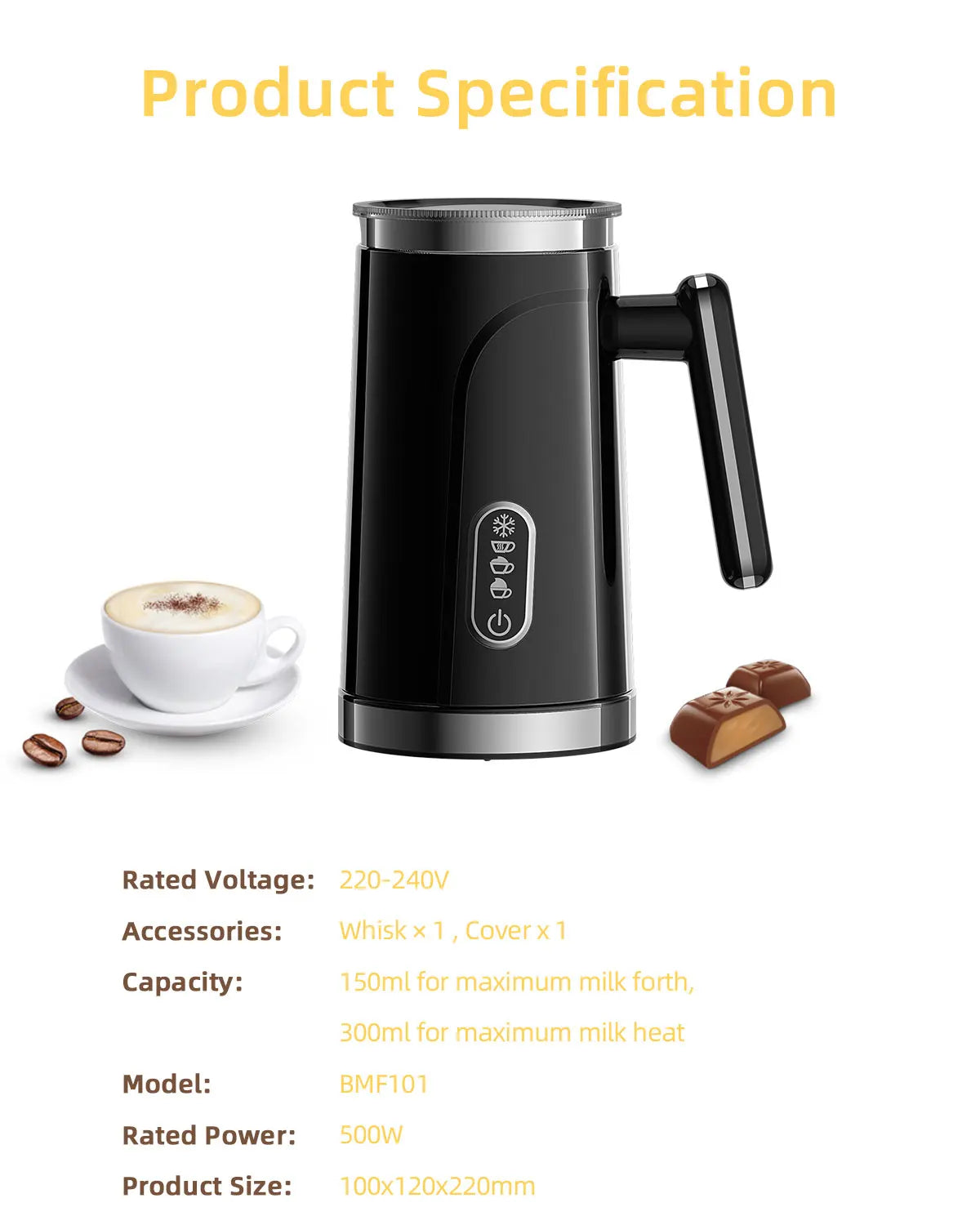 BioloMix,4 in 1 Automatic Hot and Cold Milk Frother Warmer for Latte, Foam Maker, Hot Chocolates, Cappuccino.