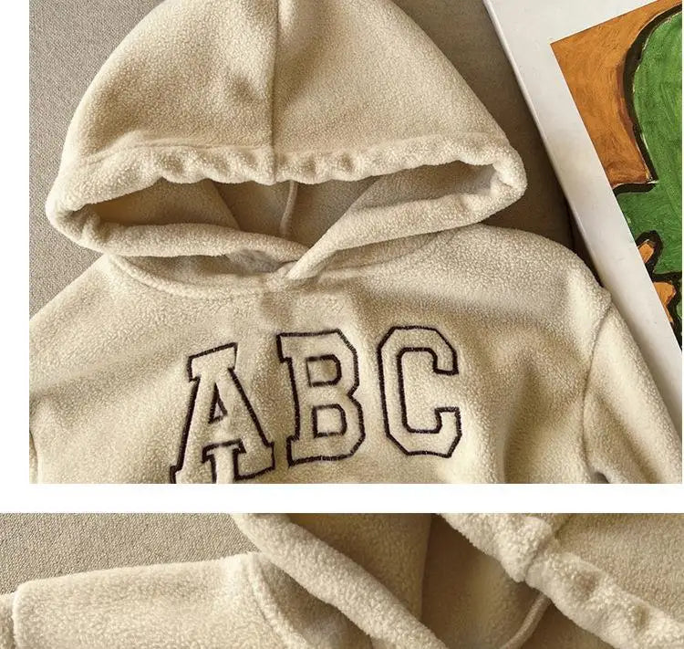 2025 Autumn Winter Boys Clothing Set Double-Sided Velvet Letter Print Thick Hoodies+Pants 2Pcs Suit For 1-8Y Girls Warm Outfit.