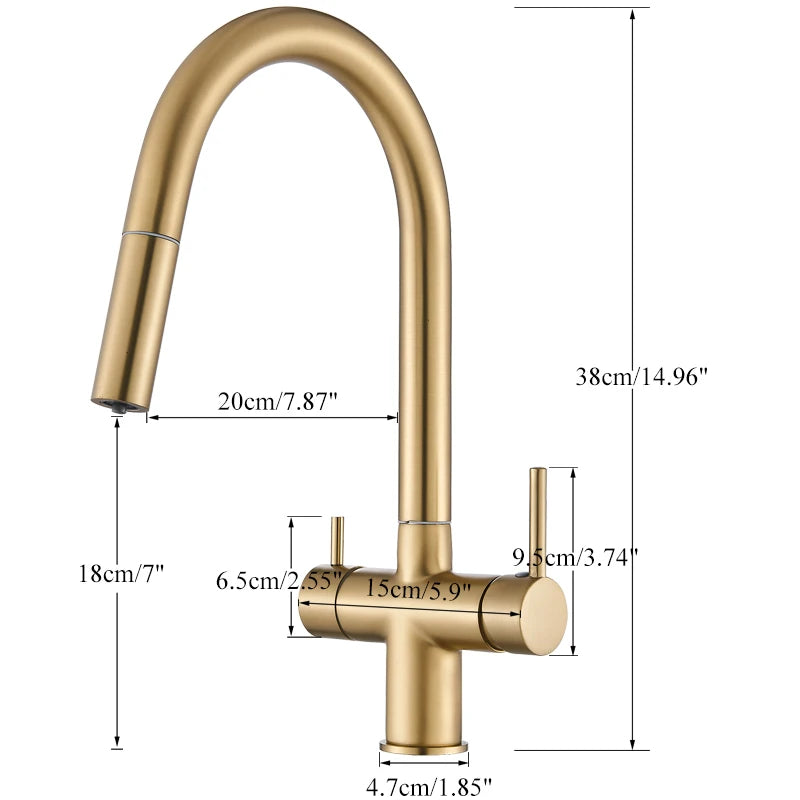 Filter Kitchen Faucet Pull Out Flexible Drinking Water Kitchen Faucets Dual Handle Metal 2 in 1 Hot Cold Water Mixer Tap