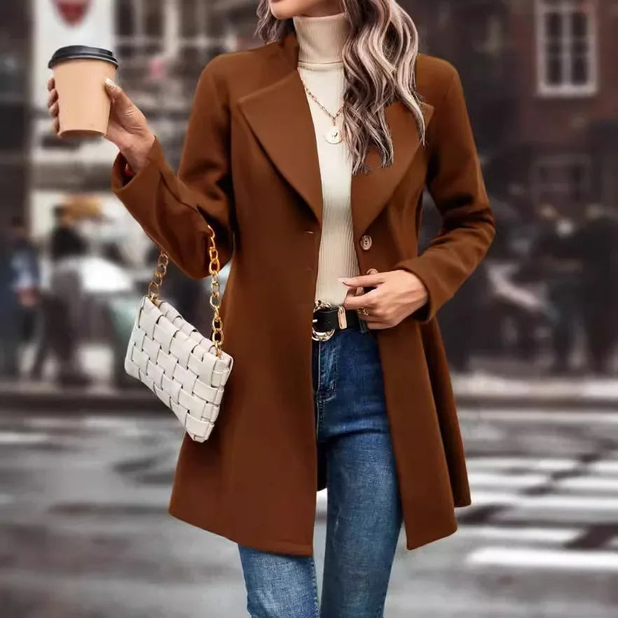 Strickjacke mischt solide Langarm Einreiher Oberbekleidung Loose Fit Knopf umdrehen Kragen Wolle Mäntel Knopf Büro Dame.