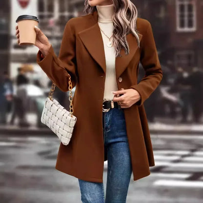 Strickjacke mischt solide Langarm Einreiher Oberbekleidung Loose Fit Knopf umdrehen Kragen Wolle Mäntel Knopf Büro Dame.