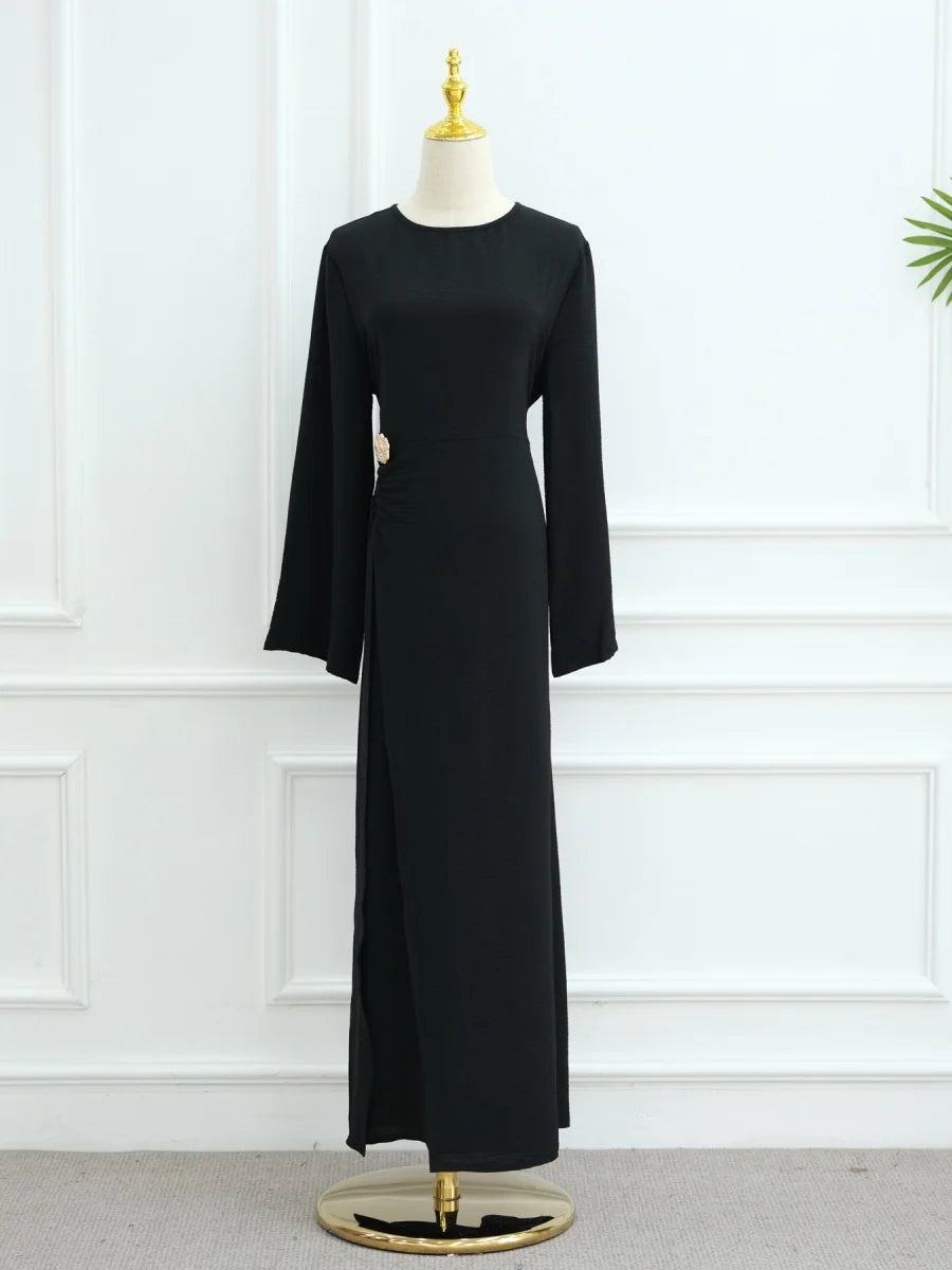 Muslim Women Arabic Dubai Abaya Solid Drawstring Long Dress Modest Ramadan Kaftan Robe Femme musulmane Islam Clothing Kebaya