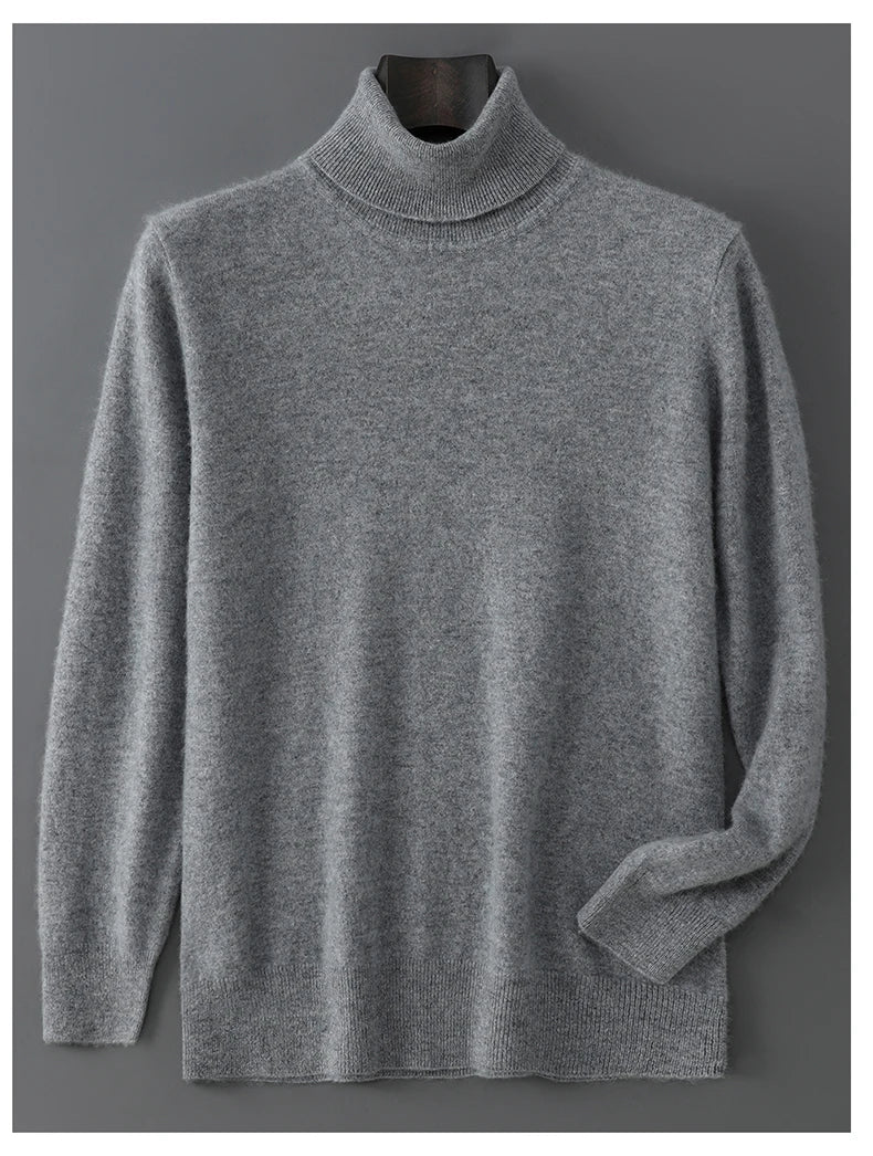 2025 Autumn/Winter High Collar Men's 100% Pure Wool Stylish Youth Loose Knitted Outerwear Flip Collar Casual Base Men's Sweaters.