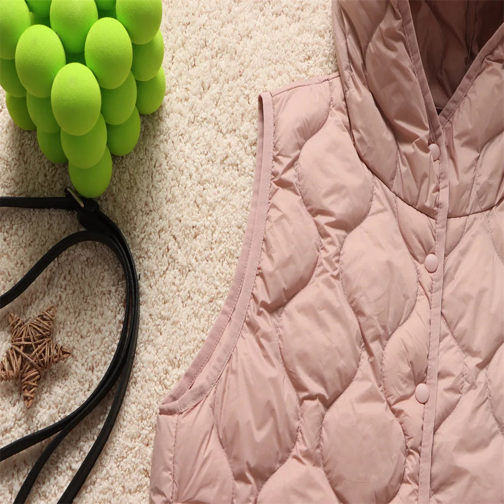 2024 neue Ankünfte Frauen Mode Ultraleicht Dünne Mit Kapuze Unten Jacken Frühling Winter Weiblichen Koreanischen Slim Fit Ärmellose Puffer Mantel.