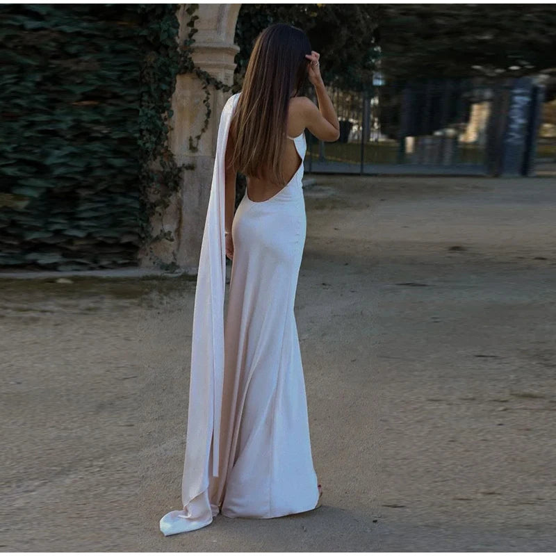 Elegante Feste Band Frauen Halfter Kleid Off Schulter Ärmellose Backless Dünne Weibliche Maxi Kleider 2025, Sommer Neue Chic Dame Robe