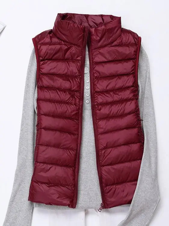 0-10 ℃   Frauen Westen Herbst Winter Ultra Licht Ente Unten Weste Weibliche Dünne Ärmellose Jacke Winddicht Warme Puffer Weste 4XL