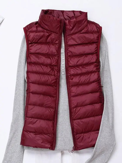 0-10 ℃   Frauen Westen Herbst Winter Ultra Licht Ente Unten Weste Weibliche Dünne Ärmellose Jacke Winddicht Warme Puffer Weste 4XL