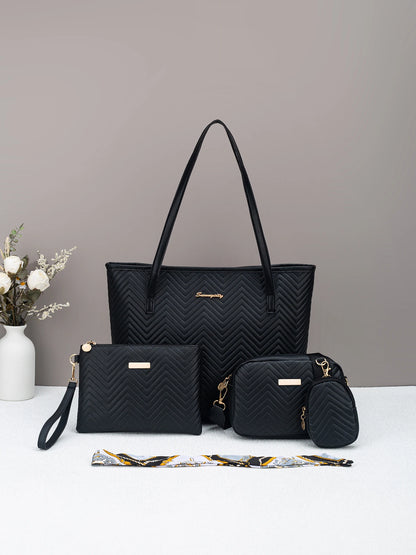 Wave pattern daily commuting large capacity tote bag handbag four piece set fashion trend personality change camera bag.