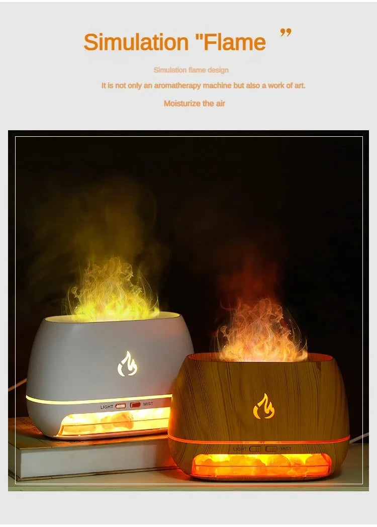 New Himalayan Crystal Salt Stone Aroma Air Humidifiers 3D Flame Fire Colorful Night Light Aromatherapy Essential Oil Diffuser.
