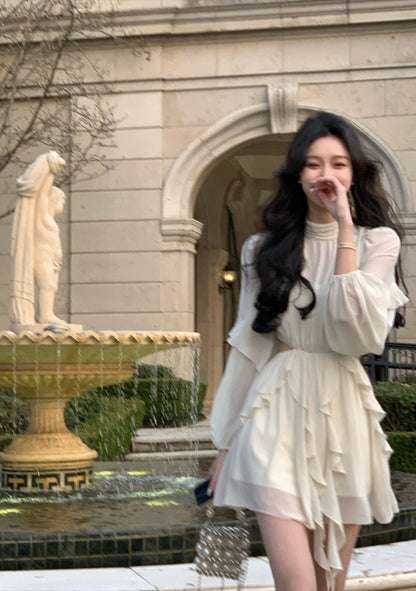 Strand Stil Chiffon Y2k Mini Kleid Büro Dame Casual Langarm Elegante Einteilige Kleid Koreanische Mode Kleidung Sommer 2023.