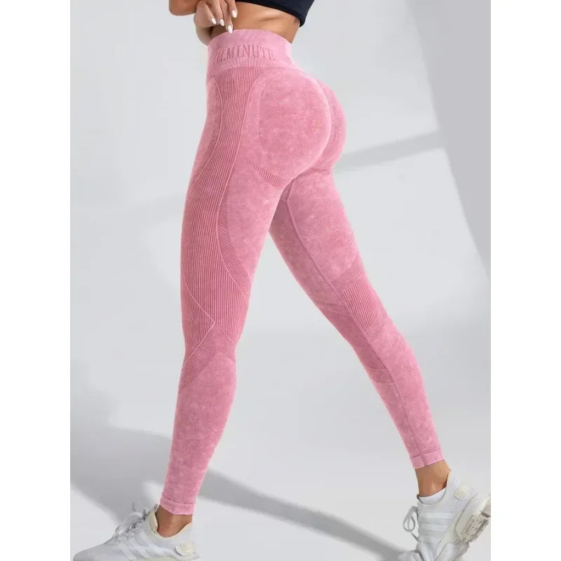 Women Seamless Gym High Waist Yoga Pants Hip Lifting Outdoor Sports Tight Waist Letter Sand Washed Pants Exercise Yoga Leggings.