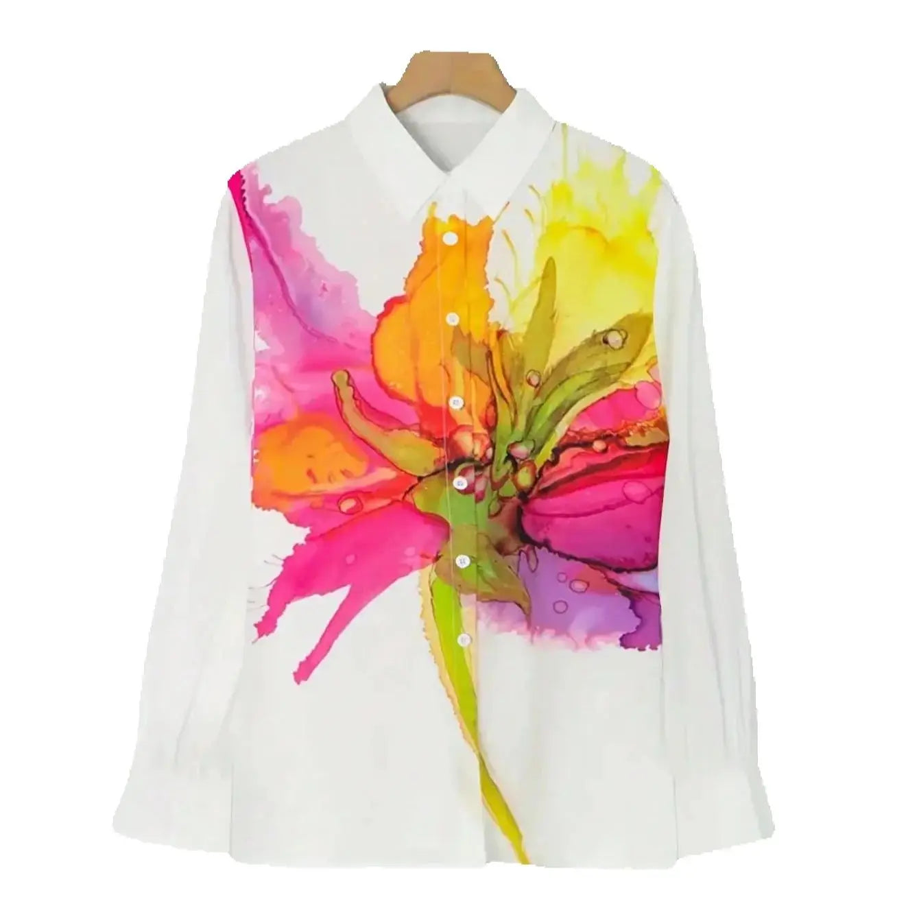 Women's Floral Tie Dye Print Long Sleeve Shirt Office Elegant Fashion Single Breasted Casual Shirt.