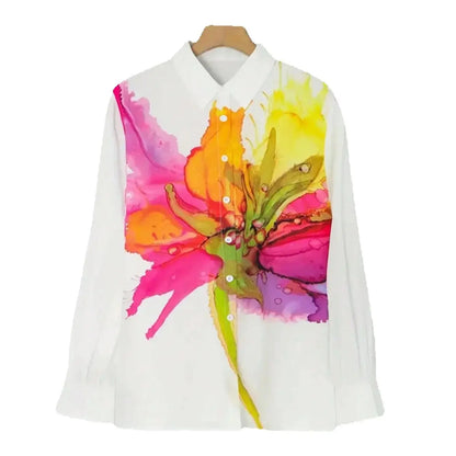 Women's Floral Tie Dye Print Long Sleeve Shirt Office Elegant Fashion Single Breasted Casual Shirt.