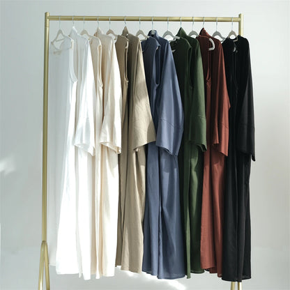 Eid Summer Cotton Linen Kimono Coat Dubai Open Abaya 2024 Muslim for Women Set Retro Kaftan Modest Dresses Islam Clothing Kebaya.