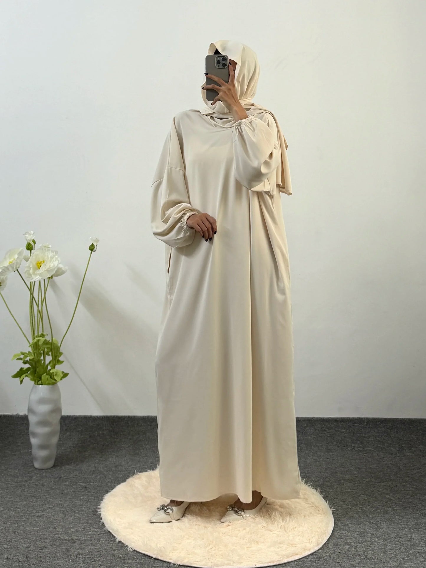 Ramadan Modesty Prayer Dress Women Jilbabs Kaftan Muslim Abayas Dubai Robe Hijab Smocking Sleeve Dresses Islamic Clothing.