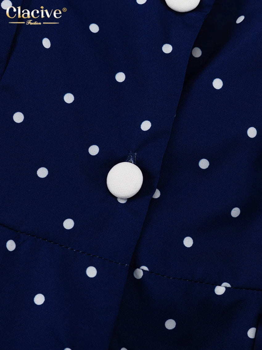 Clacive Mode Lose Druck Frauen Kleid 2025, Casual Revers Langarm Büro Dame Midi Kleider Elegante Klassische Gürtel Weibliche Kleid.