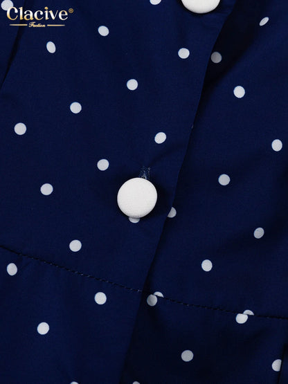 Clacive Mode Lose Druck Frauen Kleid 2025, Casual Revers Langarm Büro Dame Midi Kleider Elegante Klassische Gürtel Weibliche Kleid.