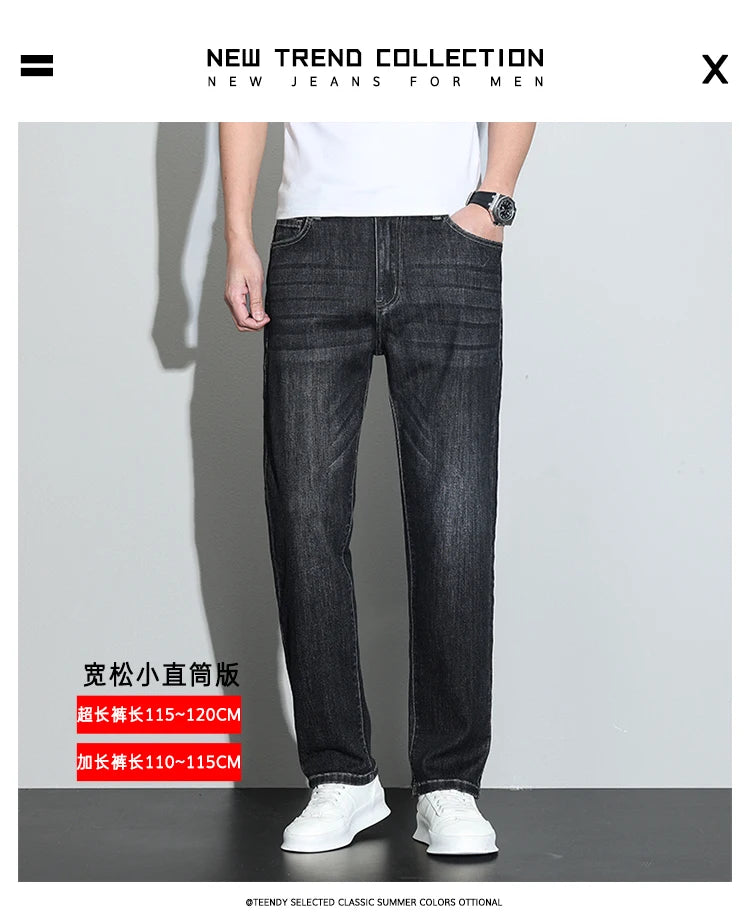 190 cm 200 cm hohe Jeans für Herren, gerade, normale Passform, Denim-Hose, männlich, Teeneeger, Stretch, extra lang, Länge 110, 115 cm, 120 cm, verlängert.
