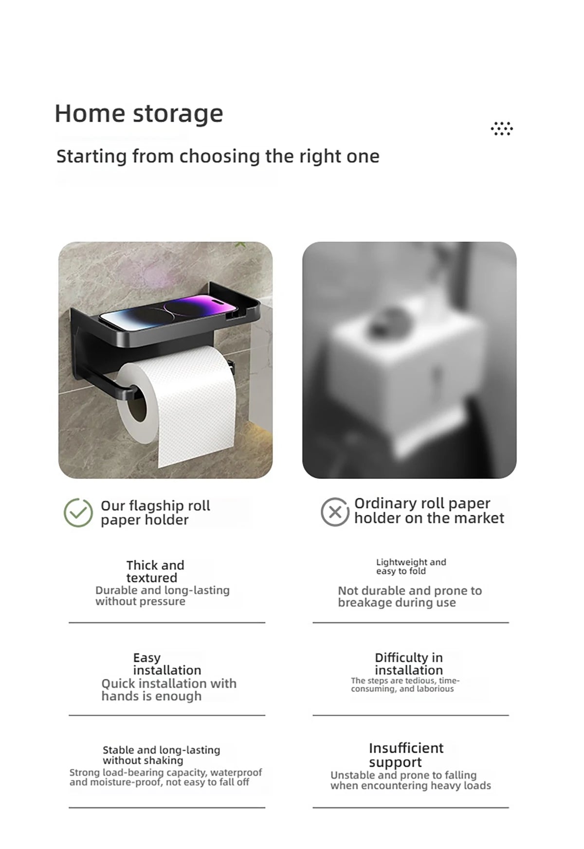 1 Stück wandmontiertes Aufbewahrungsregal, Toilettenpapierhalter, No-Punch Roll Organizer – Badezimmer-Aufbewahrungszubehör