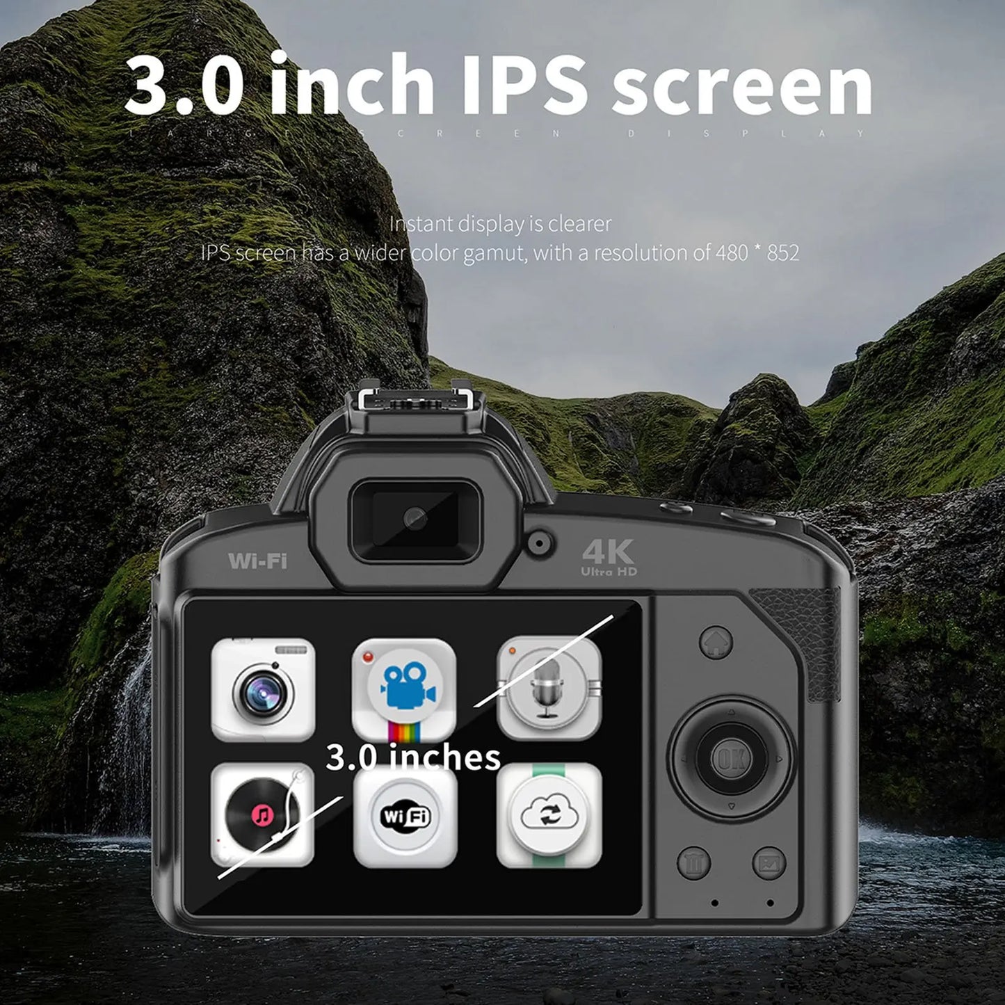 3 Inch IPS Digital Camera 4K 64MP Color Display 16X Digital Zoom HD Vlogging Digital Camera for Photography Video.