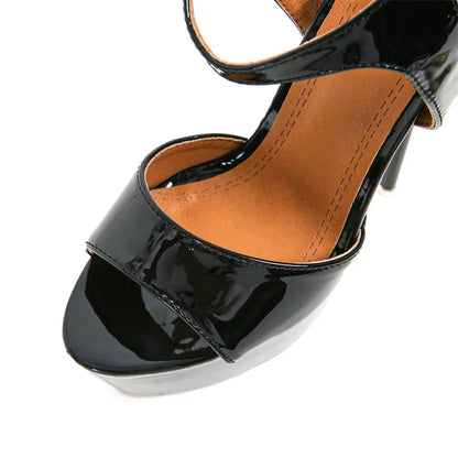 Big Size 45 46 Black Patent Leather Super High Heels Platform Sandals For Women Sexy Open Toe  Shoes Pumps Party.