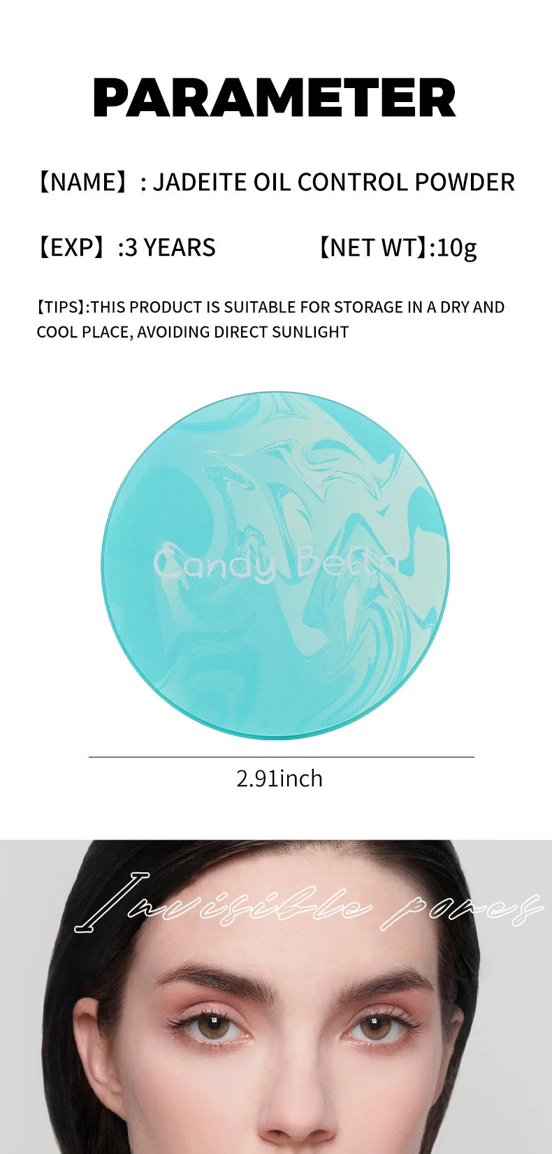 CandyBella Emerald Green Pressed Powder - Oil Control Finisher & Bronzer, Lightweight Invisible, Buildable Natural Contour, New!.