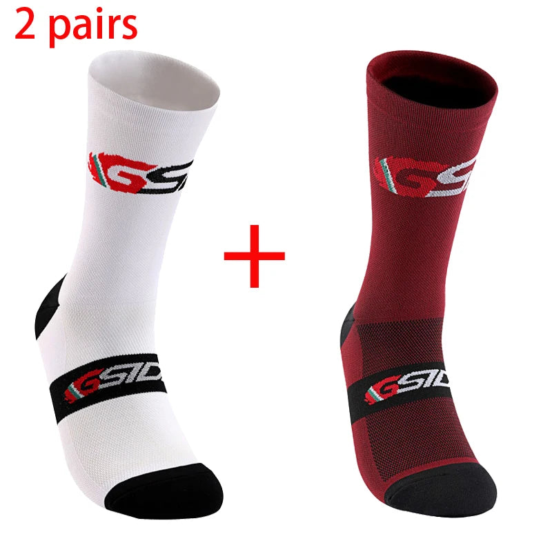 GSIDI2pairs 2023 New Cycling Socks Bike Nurse Compression Road Bike Running Mtb Knee-high White Sports Funny Brand Black.