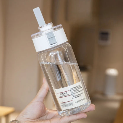 Kawaii Plastic Transparent Water Bottle Leakproof Simple Portable Outdoor Travel Office Water Bottle Juice Cup Beach Drinkware.