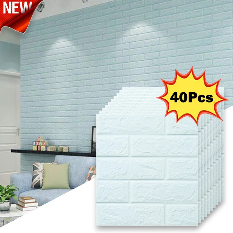 40Pcs 38.5X35cm Imitation Brick Wallpaper Self-adhesive Waterproof Moisture-proof Living Room Bedroom Wall Decoration