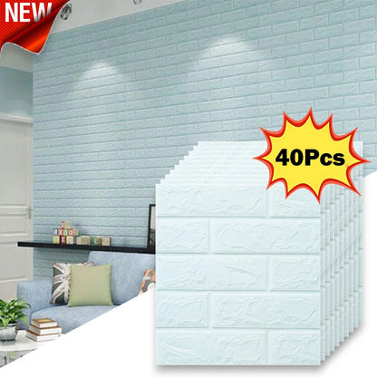 40Pcs 38.5X35cm Imitation Brick Wallpaper Self-adhesive Waterproof Moisture-proof Living Room Bedroom Wall Decoration