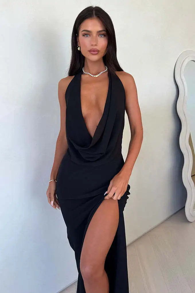 Arctic Cat Sexy Tiefem V-ausschnitt Hohe Schlitz Rückenfreies Party Kleid Für Frauen Elegante Ärmel Schlank Urlaub Strand Sommer Kleidung 2025.