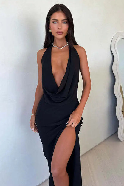 Arctic Cat Sexy Tiefem V-ausschnitt Hohe Schlitz Rückenfreies Party Kleid Für Frauen Elegante Ärmel Schlank Urlaub Strand Sommer Kleidung 2025.