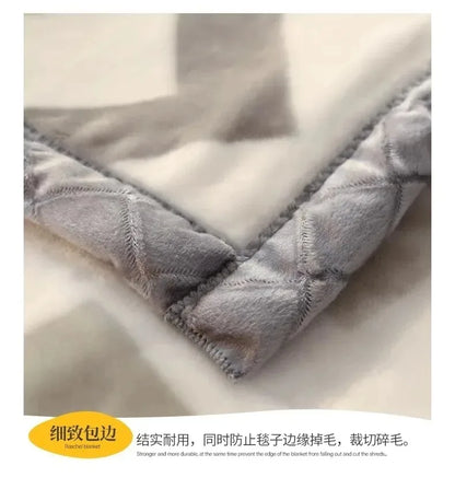 Modern Geometric Cartoon Printed Bedroom Blanket Coral Fleece Dormitory Quilt Thicking Double Layer Multi Purpose Bedding Sheets