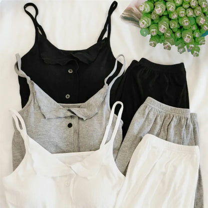 Conjuntos De Pijama Neue Sexy Baumwolle Sling Top Shorts Set Bh Pad Sommer Nachtwäsche Pyjamas Für Frauen Hause Tragen Nachtwäsche Anzug.