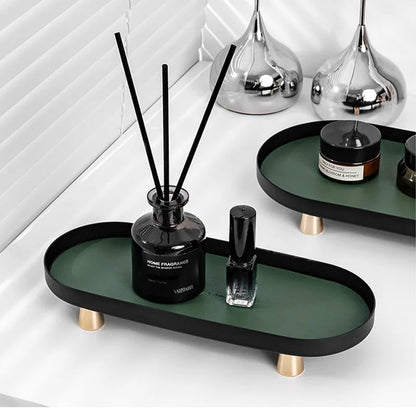 Wrought Iron Velvet Tray | Luxury Entryway Organizer w/ Leather Accent | Stackable Jewelry Display | Multi-Level Table Sculpture.