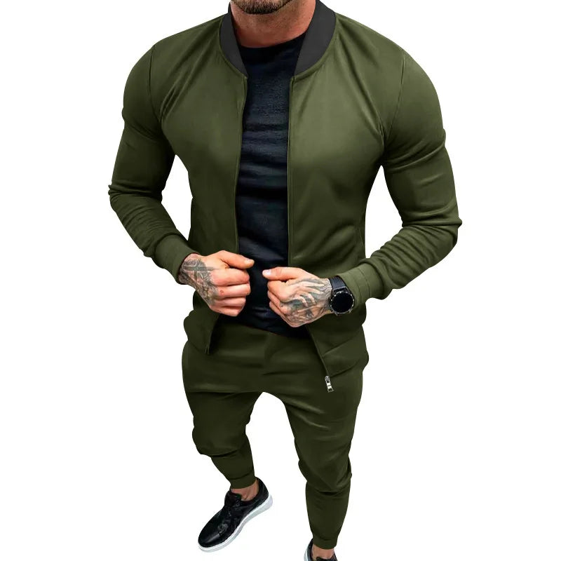 Amazon 2024 European and American men's clothing fitness sports trend outdoor leisure men's zipper suit