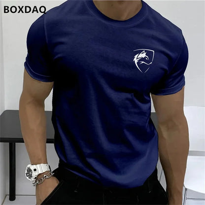 Summer Men's Fashion T-Shirts Short Sleeve Simple Wolf Badge Printing Streetwear Male T Shirt Trend O-Neck Casual Tops Plus Size.