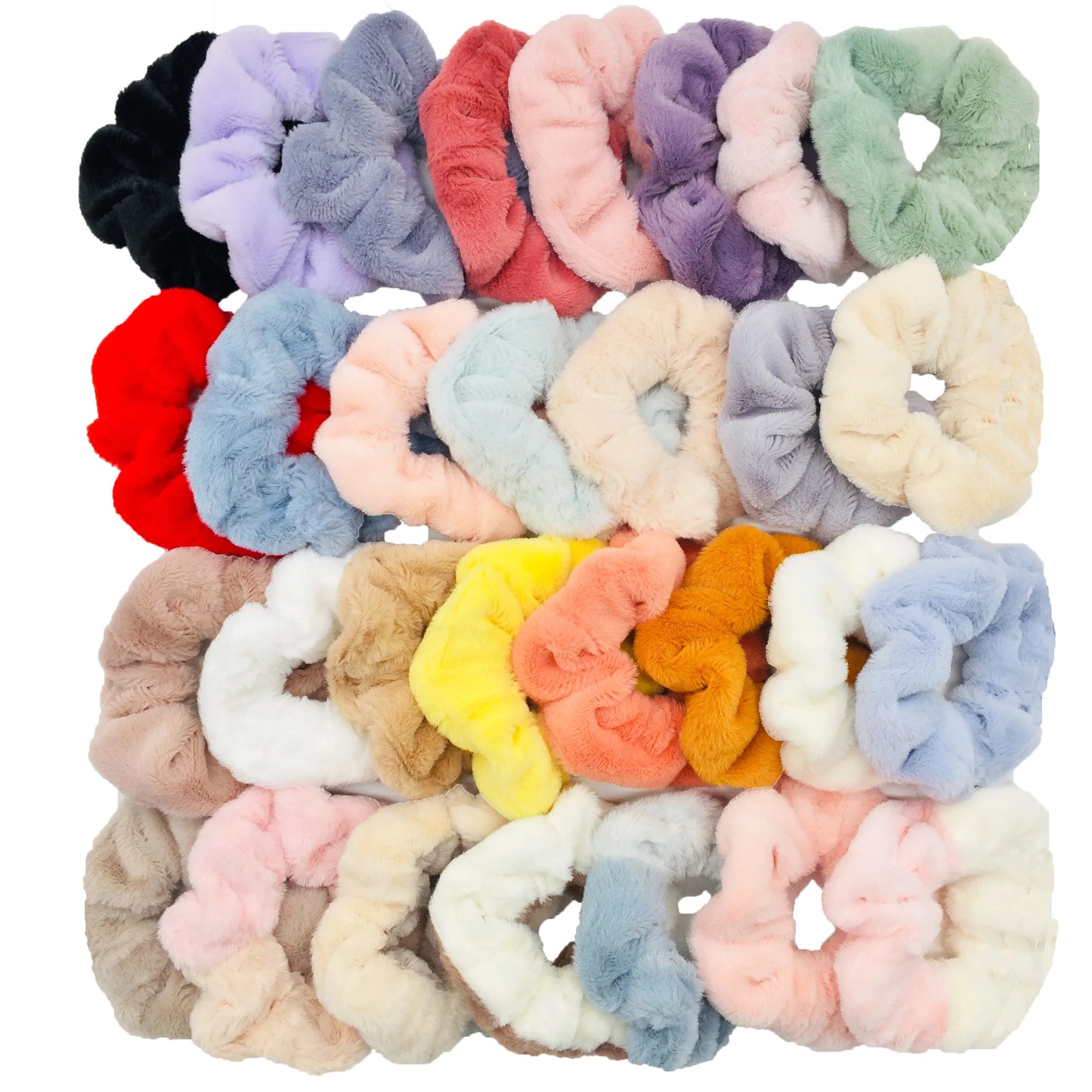 6pc Hair Scrunchies Furry Elastic Band Women Girl Ponytail Holder Rubber Ties Accessories Plush Faux Fur Soft Chiffon Headband.
