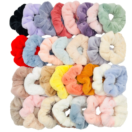 6pc Hair Scrunchies Furry Elastic Band Women Girl Ponytail Holder Rubber Ties Accessories Plush Faux Fur Soft Chiffon Headband.