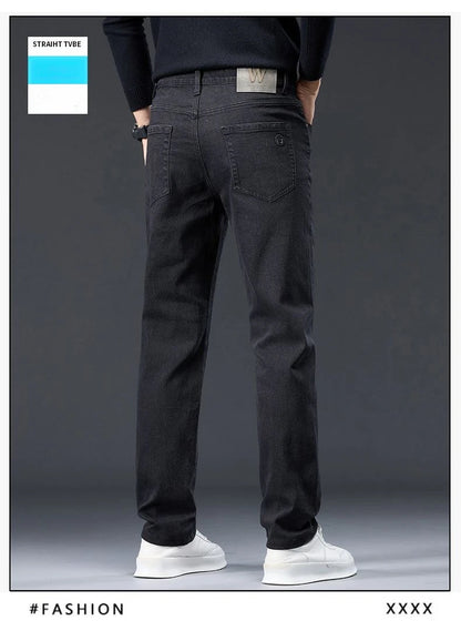 Male Brand Jeans Clothing Light Luxury Stretch Looes Fit Pants Comfortable Soft Business Fashion Straight Casual Denim Trousers.