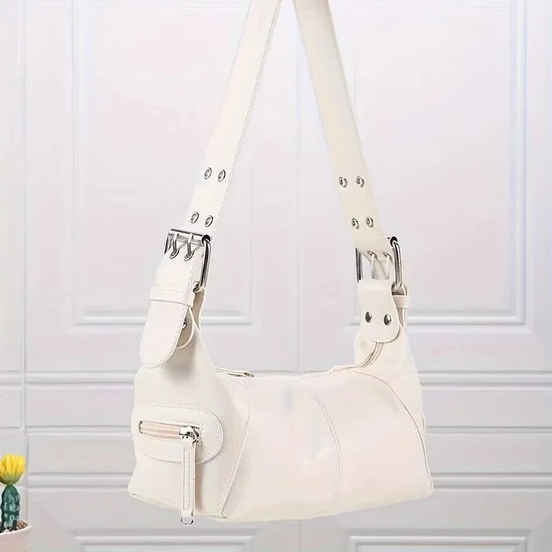 Underarm bag cool pull girl niche design shoulder bag retro leather zipper handbag.