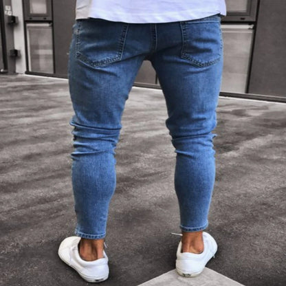 White Embroidery Skinny Ripped Jeans Men Cotton Stretchy Hole Slim Fit Hip Hop Denim Pants Casual Jeans for Men Jogging Trousers.