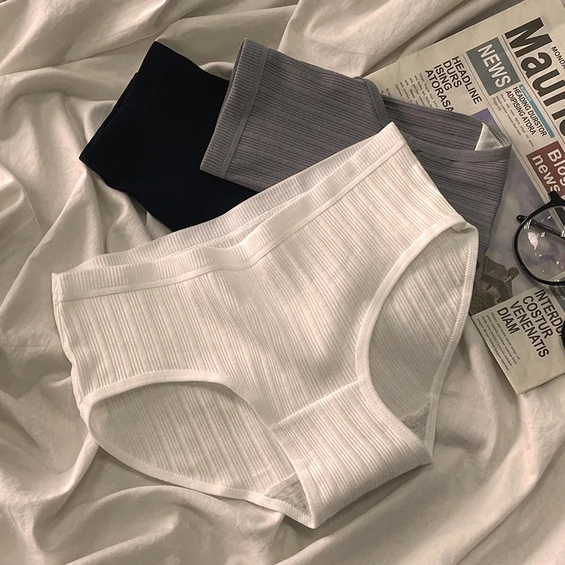 3PCS/Set Sports Style Cotton Women's Panties Girls' Underwear Breathable Mid Waist Shorts Sexy Lingerie Plus Size Solid Briefs.