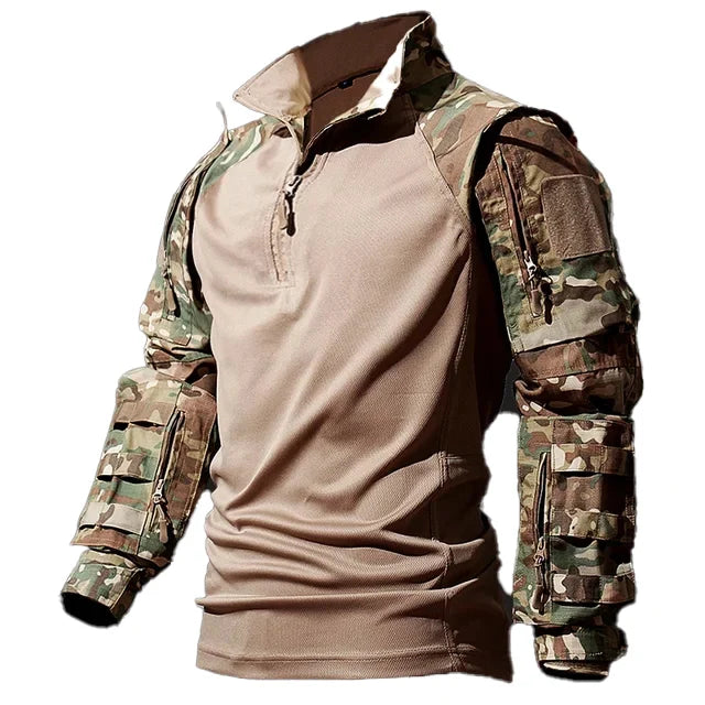 Autumn Tactical Sets Men Outdoor Breathable Short Sleeve Tshirt+Waterproof Straight Pant 2 Pcs Suits Camo Multi-pocket Cargo Set