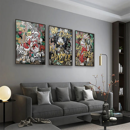 MINISO Disney Marvel Donald Duck Home Living Room Bedroom Art Poster Street Graffiti Children's Room Wall Mural Canvas HD Prints.