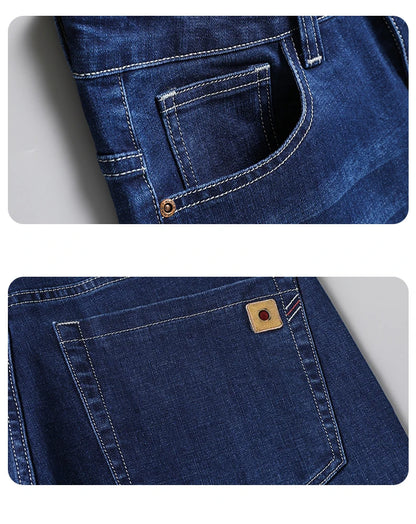 Große Größe 40, 42, 44, 46, lockere, gerade Jeans für Herren, Herbst, neue Business-Casual-Stretchhose, klassische blaue Denim-Hose für Herren