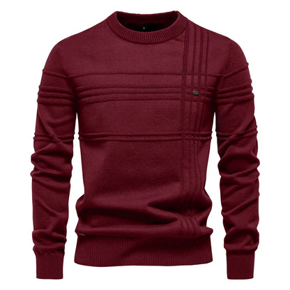 AIOPESON Mens Crewneck Pullover Sweater Knitted Cotton Stripped Quality Autumn Winter Warm Sweaters for Men