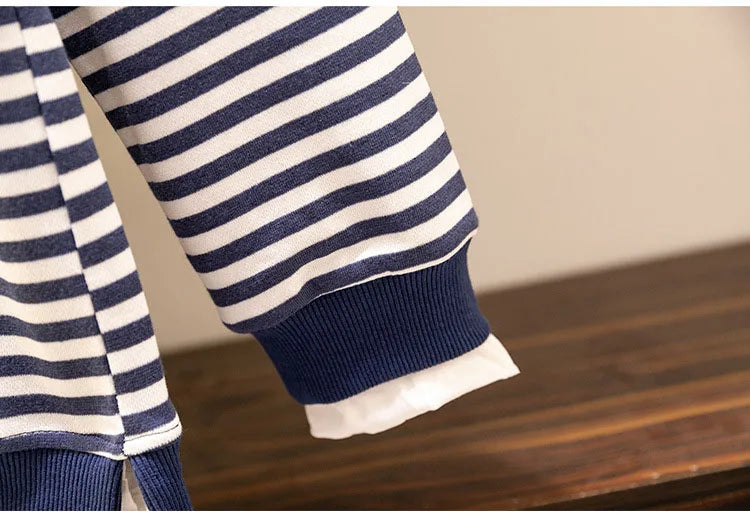 150Kg Plus Größe frauen Fehlschlag 157 Frühling Herbst Neue Lose Gefälschte Zwei-Stück Lange Ärmeln Gestreiften sweatshirt 5XL 6XL 7XL 8XL 9XL.