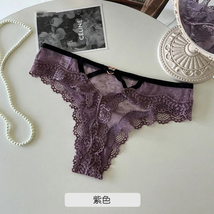 SP&CITY Thin Lace Embroidery Sexy Thongs Love Metal Transparent Women's Underwear Soft Cotton Crotch Hollow Out Panties Tanga.