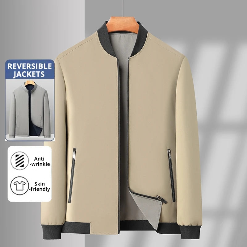 Premium Wrinkle Free Reversible Breathable Baseball Collar Men Blazer Jacket Business Casual Windbreaker Lightweight Coats.
